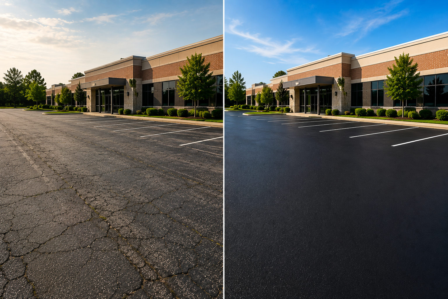 Commercial Parking Lot before and after sealcoating